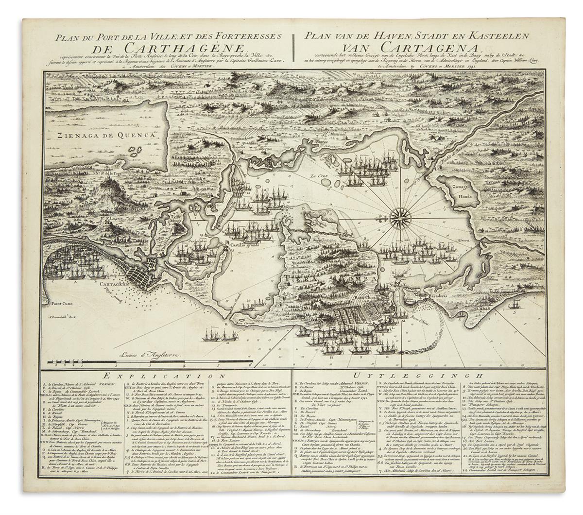 (CARTAGENA.) Covens & Mortier after Captain William Laws. Plan du Port, de la Ville, et des Forteresses de Carthagene.